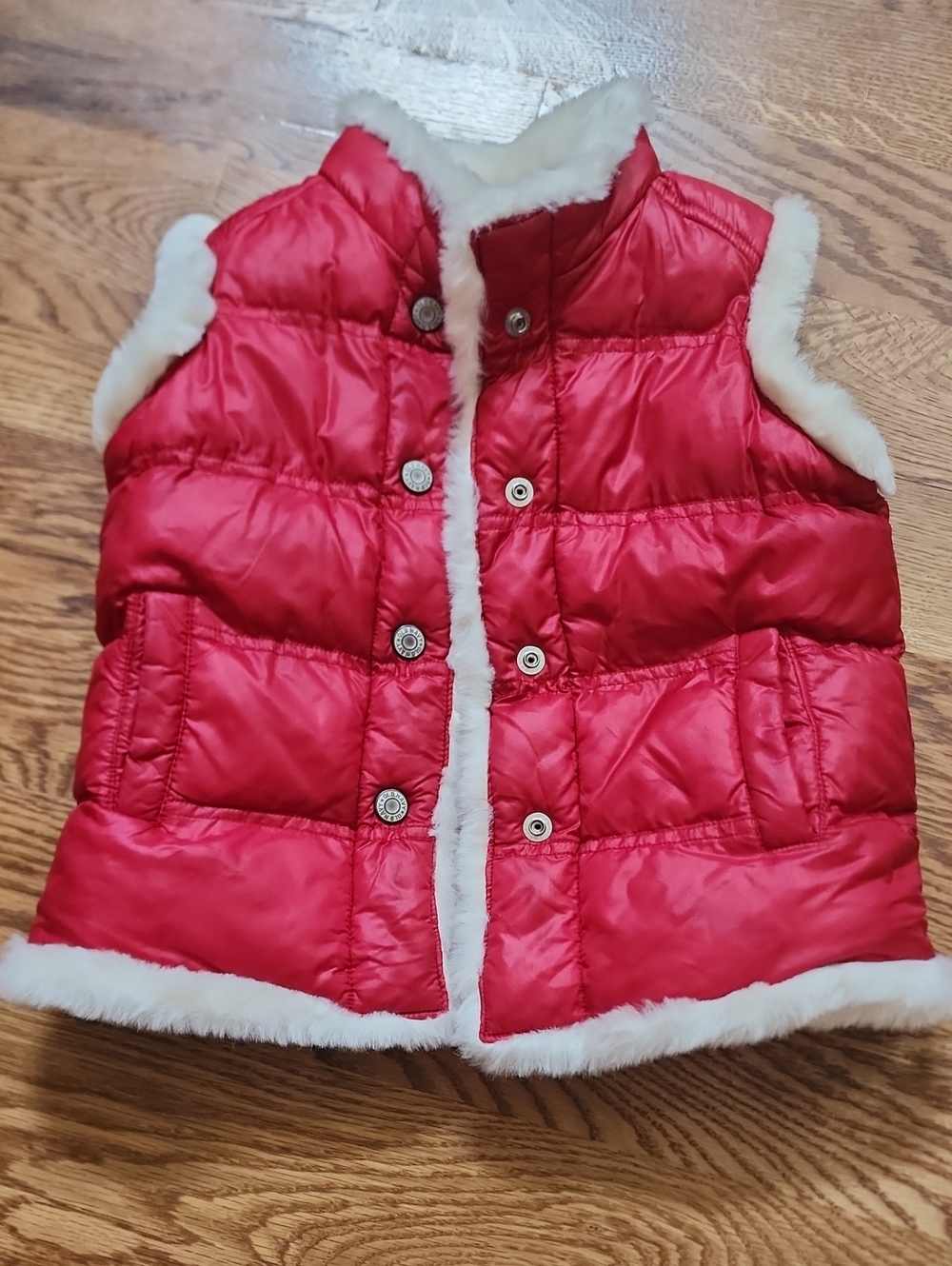 Vintage Y2K 2007 Old Navy Girls Quilted Red Holiday Puffer Fur Trim Vest Size 4T